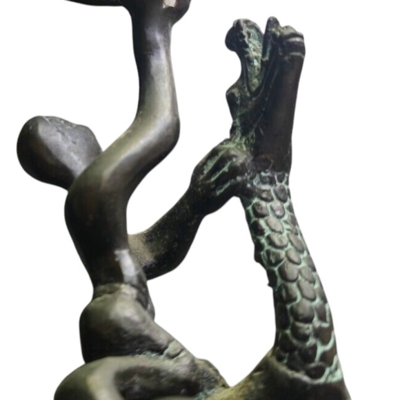 Chinese Bronze Copper Immortal Riding Dragon Statue Hand Carved Boshan Furnace - Picture 12 of 13